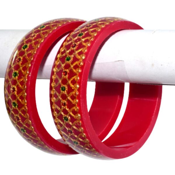 Laminate Heavy Brass Meena Work Dark red Kada set