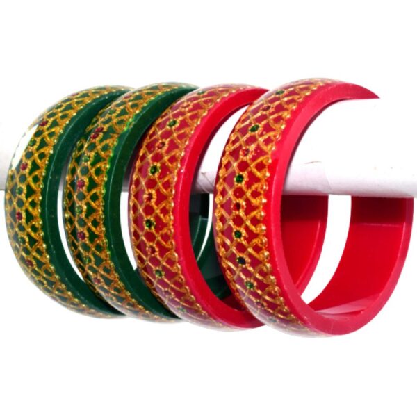Laminate Heavy Brass Meena Work red green Kada set