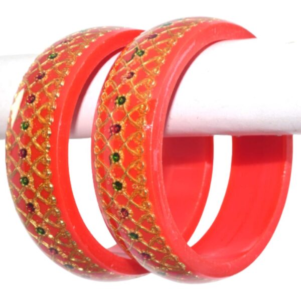 Laminate Heavy Brass Meena Work Red Kada set pack of 2