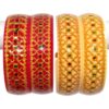 Laminate Heavy Brass Meena Work Red Yellow Kada set