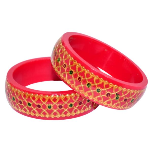 Laminate Heavy Brass Meena Work Darl Red Kada set