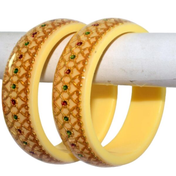 Laminate Heavy Brass Meena Work Cream Kada set
