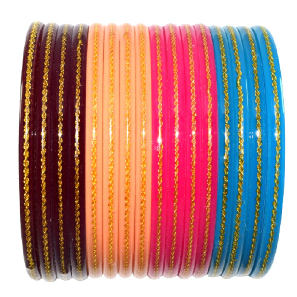 colorful Brass work Seep laminate Bangles Pack of 16