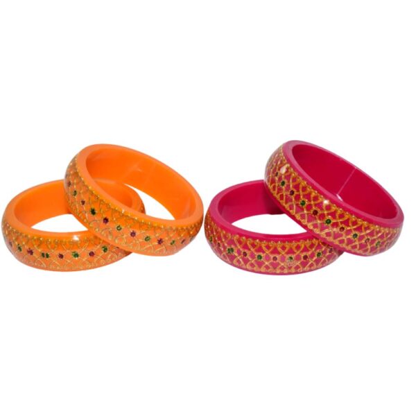 Laminate Heavy Brass Meena Work Red Yellow Kada set