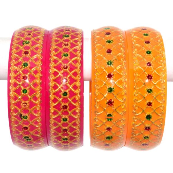 Laminate Heavy Brass Meena Work Red Yellow Kada set
