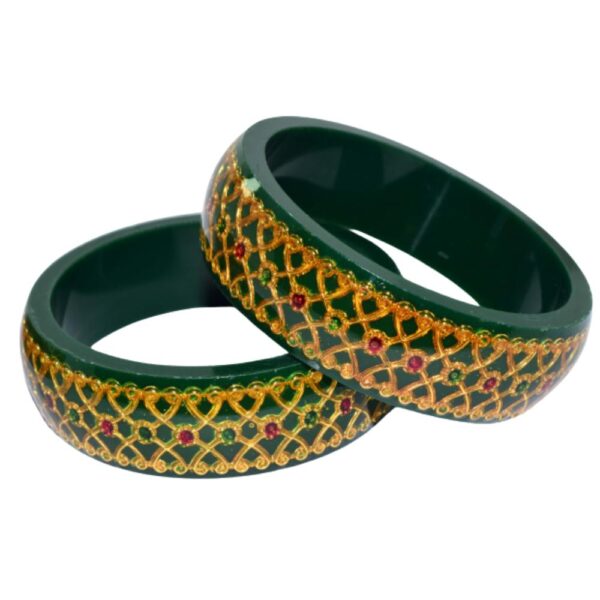 Laminate Heavy Brass Meena Work green Kada set