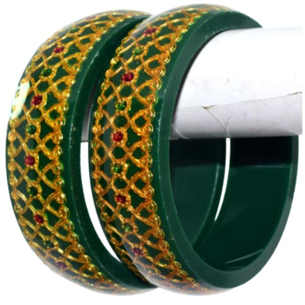 Laminate Heavy Brass Meena Work red green Kada set