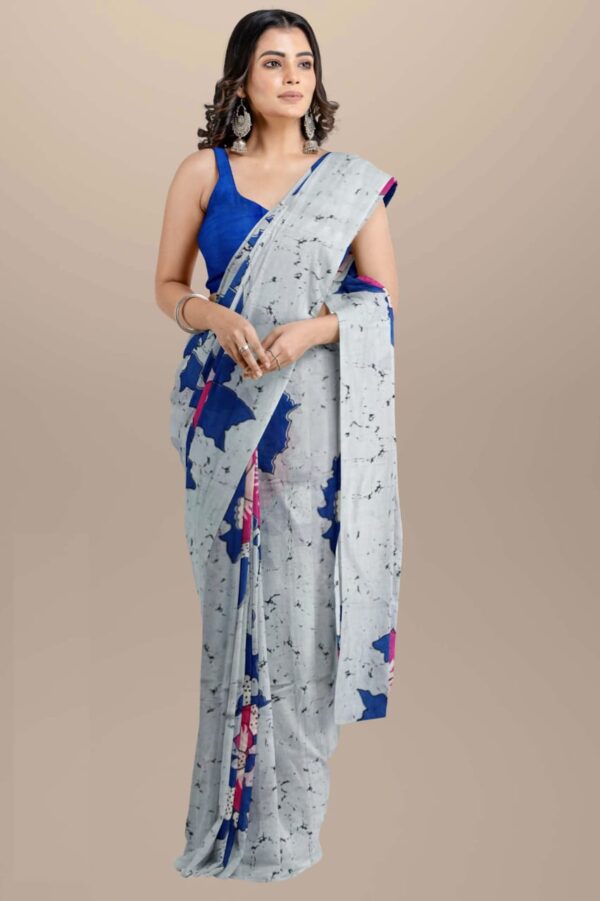 Gray Black Printed Mulmul cotton saree
