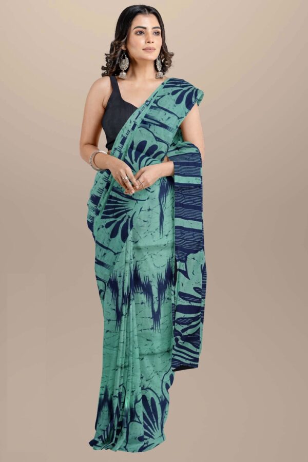 Gray Black Printed Mulmul cotton saree