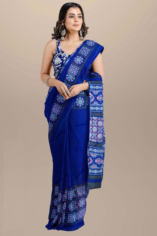 Block Printed colorful mulnul cotton saree