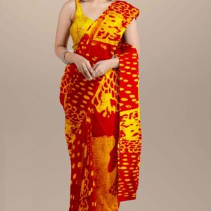 Orgenja Red Printed Mulmul Cotton Saree