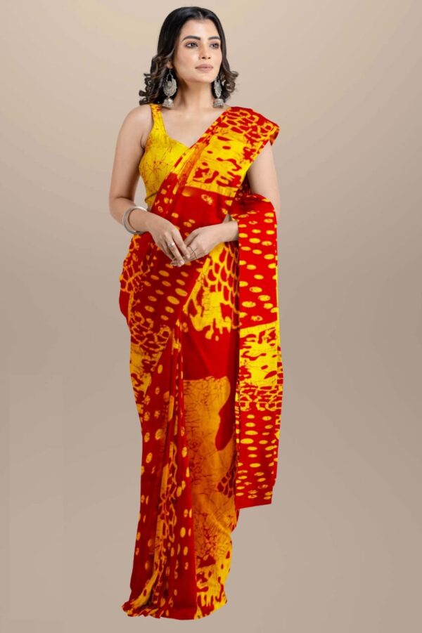 Orgenja Red Printed Mulmul Cotton Saree