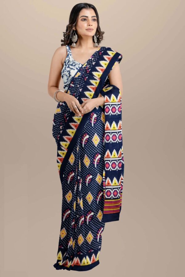 Black Multicolor Printed Mulmul Cotton Saree