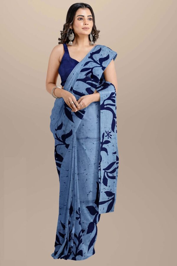Black Gray Printed Mulmul Cotton Saree