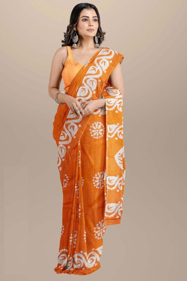 Pink White Printed Mulmul Cotton Saree