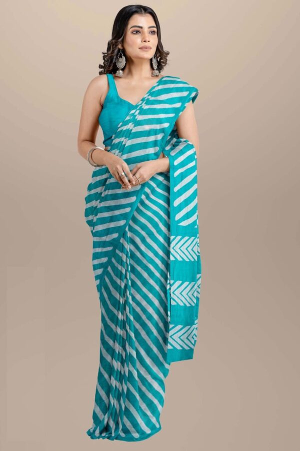 Green Printed Mulmul Cotton Saree