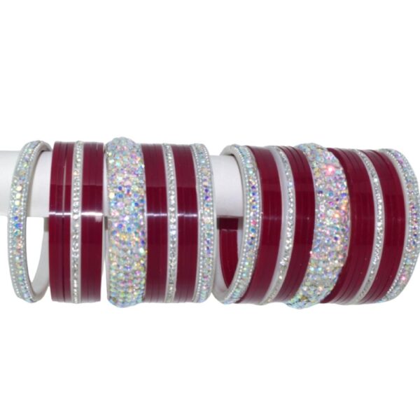 American Diamond maroon Silver Choora set