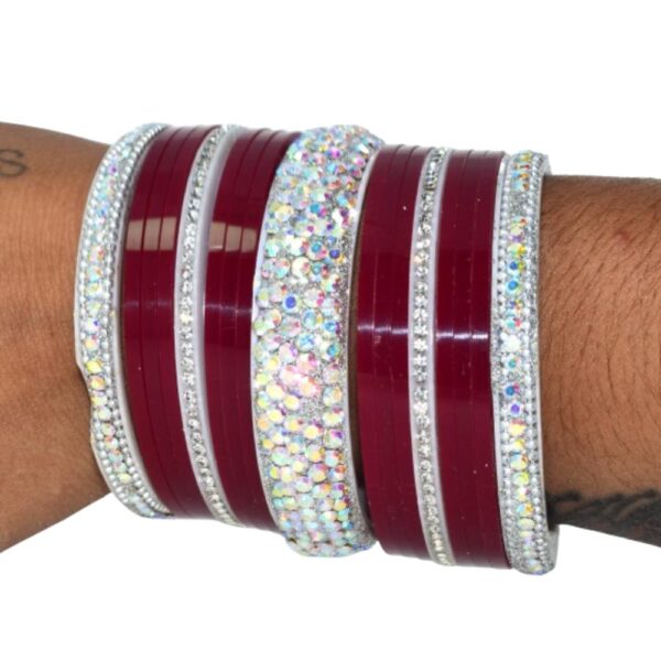 American Diamond maroon Silver Choora set