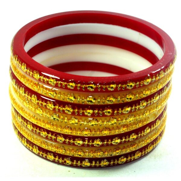 Brass Work Red white Laminate Kada Set pack of 8