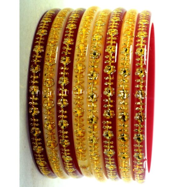 Brass Work Red white Laminate Kada Set pack of 8
