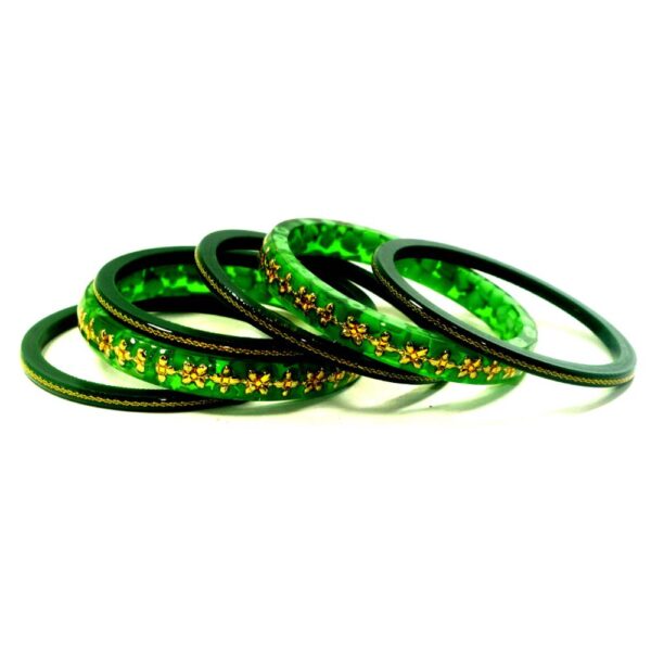 Brass Work Green Laminate Heavy Kada Set pack of 6