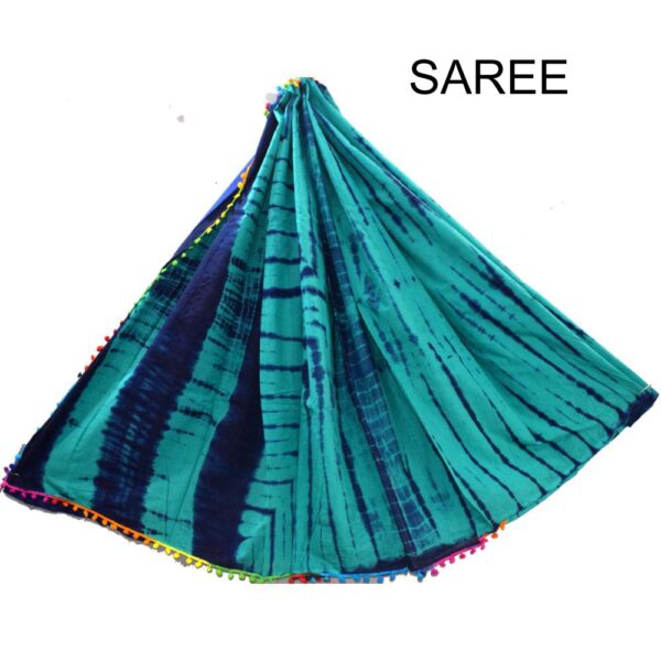 Hand Block Printed Pompom Mulmul cotton saree 03