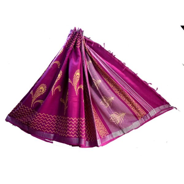 Hand Block printed cotton lilen saree-01