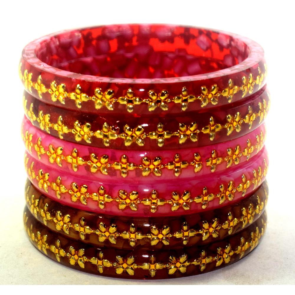 Brass Work Red Laminate Kada Set pack of 6