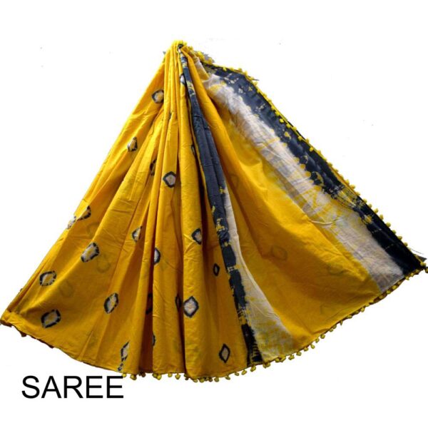 Hand Block Printed Pompom Mulmul cotton saree 09