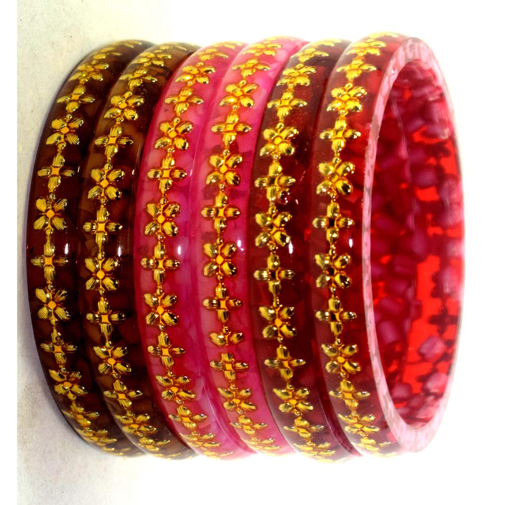 Brass Work Red Laminate Kada Set pack of 6