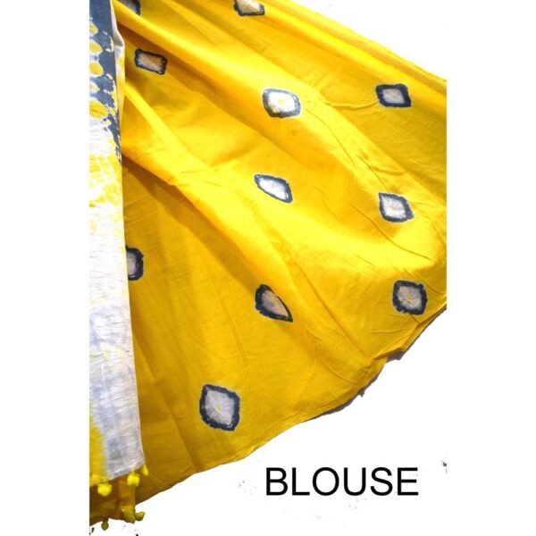 Hand Block Printed Pompom Mulmul cotton saree 09