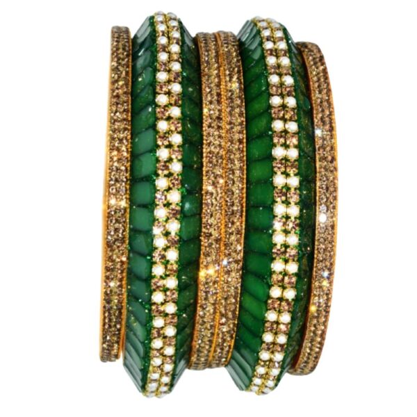 Jaipuri Designer Golden Green Brass Kangan set Pack of 6