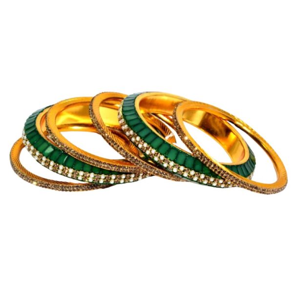 Jaipuri Designer Golden Green Brass Kangan set Pack of 6