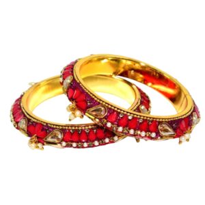 Jaipuri Designer Golden Brass pink Kangan set Pack of 2