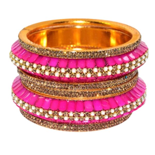 Jaipuri Designer Golden Pink Metal Kangan set Pack of 6