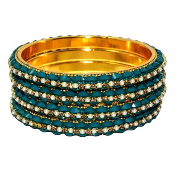 Jaipuri Designer Golden Brass Green Bangles set Pack of 4