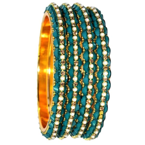 Jaipuri Designer Golden Brass Green Bangles set Pack of 4