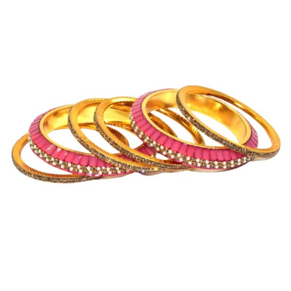 Jaipuri Designer Golden Brass pink Kangan set Pack of 6