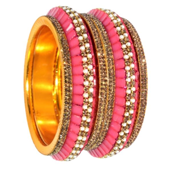 Jaipuri Designer Golden Brass pink Kangan set Pack of 6