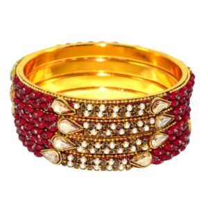 Jaipuri Designer Golden Maroon Metal Bangles Pack of 4