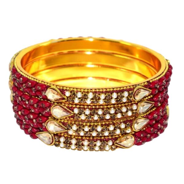 Jaipuri Designer Golden Maroon Metal Bangles Pack of 4