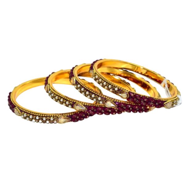 Jaipuri Designer Golden Maroon Metal Bangles Pack of 4