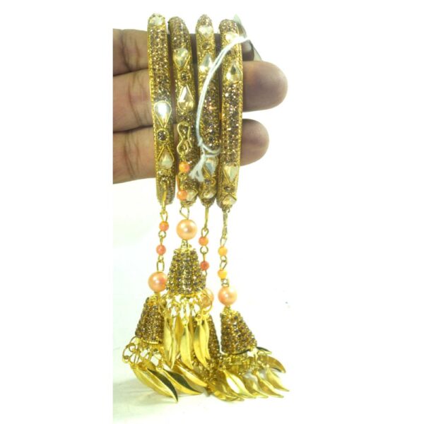 Jaipuri Designer Golden Brass Latkan Crystal Kada set03 Pack of 2