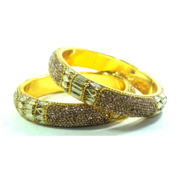 Jaipuri Designer Golden Brass Crystal Kada set02 Pack of 2