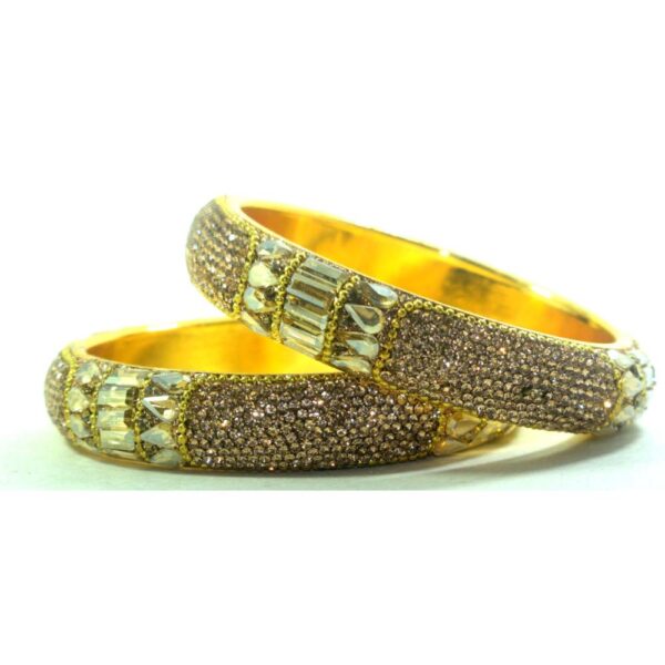 Jaipuri Designer Golden Brass Crystal Kada set02 Pack of 2