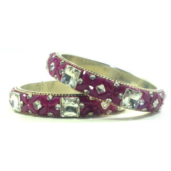 Jaipuri Designer Golden Maroon Brass Crystal Kada set01 Pack of 2