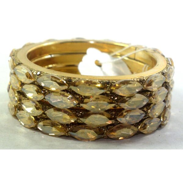Jaipuri Designer Golden Brass Green Crystal bangles set Pack of 4