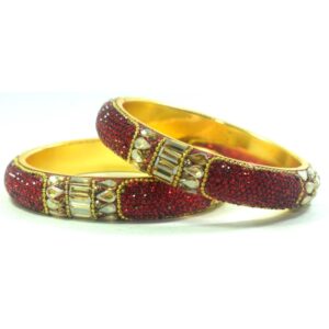 Jaipuri Designer Golden Brass Red Crystal bangles set Pack of 2