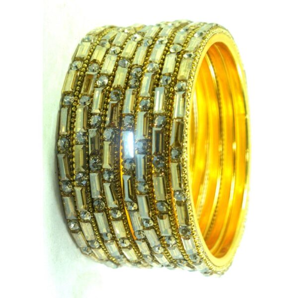 Jaipuri Designer Golden Brass golden Crystal bangles set Pack of 8