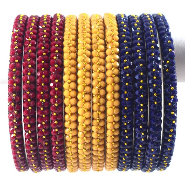 Colorful Silver Metal Beads Bangles Pack of 3